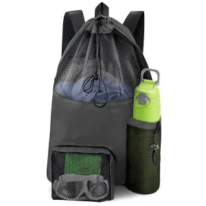 Polyester Swim Mesh Beach Bag Waterproof Gym & Pool Bags for Women and Men Large Drawstring Backpack