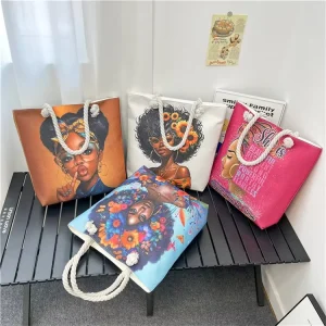 Popular Light Thick Rope Fashion Women Shoulder Bag Art All Match Girls Beach Canvas Tote Bag with Zipper