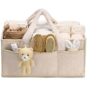 Portable Baby Diaper Caddy Organizer Nursery Storage Plush Baby Diaper Changing Table Wipes Basket