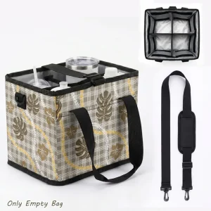 Portable Collapsible 4-Cup Beverage Bag Hawaiian Puakenikeni Lei Print Custom Logo Insulation Bag With Interval