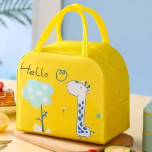 Portable Foldable Cartoon Tote Kids Lunch Bag Eco Friendly Polyester Fibre Insulated Cooler Bag Zipper for School Picnic Food