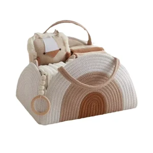 Portable Multifunctional Cotton Rope Woven Mommy Diaper Storage Bag With Open Closure 14L Capacity Urban Simplicity