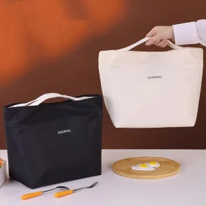 Portable Nylon Lunch Bag with Zipper Closure Lightweight Oxford Cloth Waterproof Aluminum Foil for Office Workers and Students
