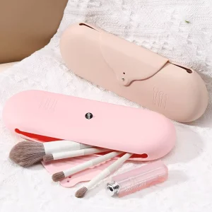Portable Plastic Silicone 2 in 1 Waterproof Eco Friendly Makeup Brush Bag Travel Friendly Cosmetic Pouch Case Tools