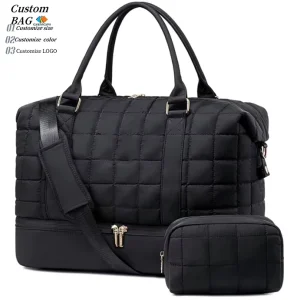 Portable Women Men Large Capacity Soft Lightweight Polyester Zipper Closure Puffy Overnight Weekender Gym Travel Duffle Bags