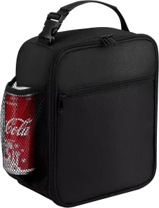 Practical Durable Oxford Portable Lunch Bag with PEVA Lining Zipper Closure Waterproof Lightweight Side Mesh Pocket Front Pocket