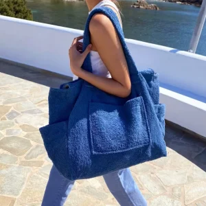 Premium 22inch Terry Cloth Carry Bag Pinky Travel Shopping Beach Handbag Summer Shoulder Bag Travel Terry Women’s Tote Bags