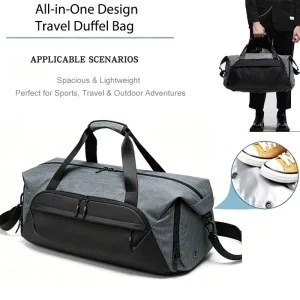 Premium Coated Waterproof Gym Duffel with Shoe Compartment Unisex Large Travel Capacity Luggage Sport Sling Bag for Gym Workout