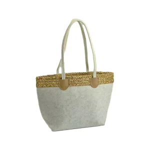 Premium Felt Tote Bag with Woven Straw Trim BSCI 35x25x15cm Eco Friendly Beach Travel Shopping Gift