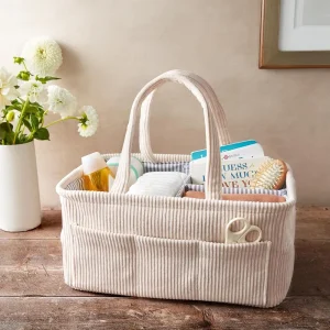 Premium Portable Blue Corduroy Newborn Gift Basket Storage Carry Bag Nursery Lint Diaper Nappy Organizer Caddy