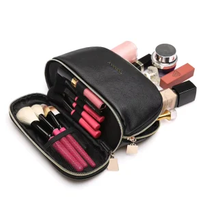 Private Label Double Shell Pu Cosmetic Bag Portable Waterproof Cosmetic Pouch for Girls Women