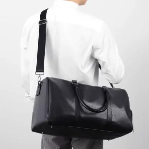 Private Label Large Capacity Waterproof Gym Duffel Bag Wet Dry Compartments Luxury PU Leather Fashion Zipper Closure Portable