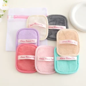 Private Label Microfiber Washable Makeup Removal Pad Reusable Face Cleansing Cloth Makeup Remover Towel With Mesh Pouch