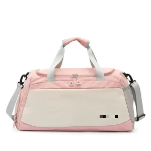 Promotional Recyclable Gym Travel Bags with Dry and Wet Separated Straps Custom Brand Sports Duffel Luggage Bag with Pink Design
