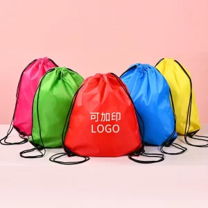 Promotional Waterproof Cartoon Style Polyester Drawstring 34cm Shop and Backpack Customized Bags with Your Logo