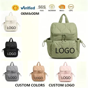 Puffy Quilted Mummy Diaper Backpack Water Resistant Eco Friendly Durable Polyester Travel Bag for New Moms Hospital Daily