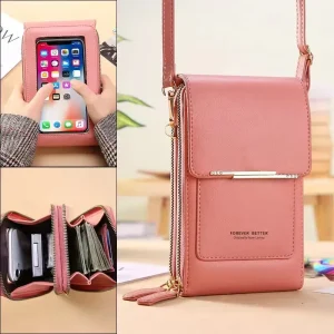 Pure Color Mobile Phone Bag Women Wallet Card Holder Messenger Pu Money Purse Crossbody Shoulder Mini Bag