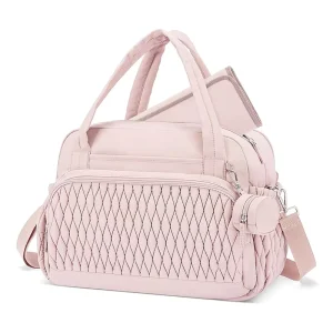 Quilted Baby Diaper Bag Large Capacity Mommy Travel Handbag Crossbody Nappy Bag With Pacifier Case Changing Mat