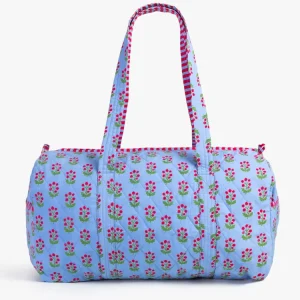 Quilted Flower Cotton Security Friendly Carry on Duffle Bag Custom Bloom Tote Bag Beach Organizer Bag