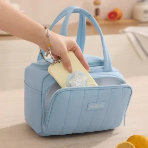Quilted Insulated Lunch Bag for Women Reusable Portable Meal Tote with Double Zipper