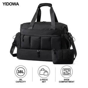 Quilted Travel Duffel Bag Set Wet Pocket Inner Pockets Toiletry Bag Adjustable Strap Weekend Overnight Gym Bag