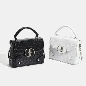 QuiteS New Crocodile Grain Chain Small Square Single Strap Lock Closure Bag Fashionable Sexy Handbag for Women