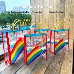Rainbow PVC Double Layer 22 Silk Transparent Kindergarten Birthday Gift Bag Small Size