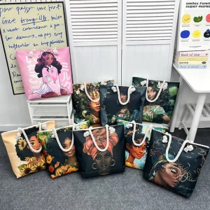 Ready Stock Women’s Portable Fashionable Girls Polyester Large Capacity Beach Tote Bag Zipper Thick Rope Water Anti Theft