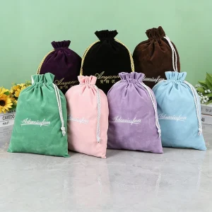 Recyclable Velvet Drawstring Jewelry Storage Bag with Embroidery for Rings Earrings Necklaces Bracelets Watches Gifts