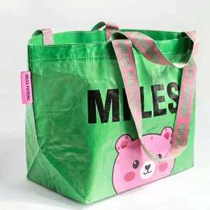 Recycled PP Woven Tote Bag Laminate Custom Reusable Plastic Shopping Bag with Logo Polypropylene Waterproof Grocery Bag