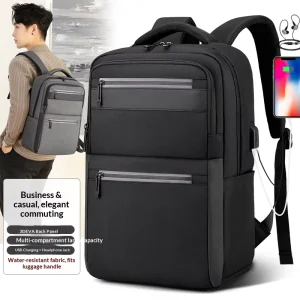 Reflective Denim Men’s Backpack Travel Bag Printed Logo Gift USB Business Laptop Bag Zipper Closure Polyester
