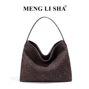 Retro High End Matte Handwoven PU Leather Crossbody Tote Bag With Polyester Lining Large Capacity Single Shoulder Strap