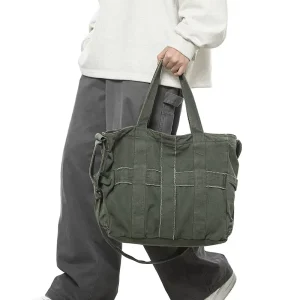 Retro Japanese-style Washed Canvas Zipper Closure Large Capacity Casual Crossbody Shoulder Tote College Student Messenger Bag