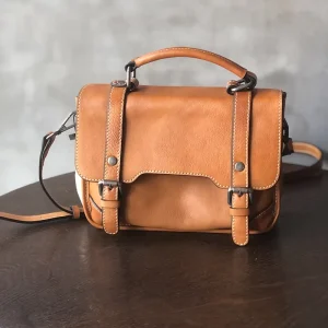 Retro Messenger Bag Tree Tanned Leather Texture Niche Handmade Cowhide Small Square Magnetic Closure Single Strap Womens