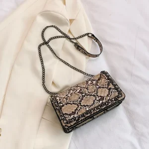 Retro Snake Skin Print Custom Women’s Handbag PU Leather Chain Crossbody Shoulder Bag