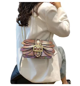 Retro Waterproof Single Strap Butterfly Wings Pattern PU Leather Women’s Messenger Bag with Zipper Closure