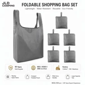 Reusable 210D Shopping Bags Foldable Heavy Duty Tote Bags with Pull on Closure and Handles for Medium Size