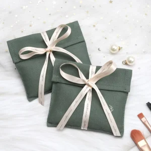 Reusable Custom Logo Printed 8Oz Canvas Envelope Dust Bag Ribbon Cosmetic Gift Packing Cotton Envelope Jewelry Pouch Custom