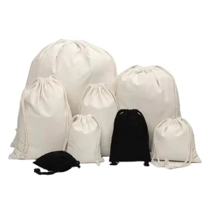 Reusable Fashion Recycled Cotton Pouch with Double Drawstring Portable Summer Promotional Gift