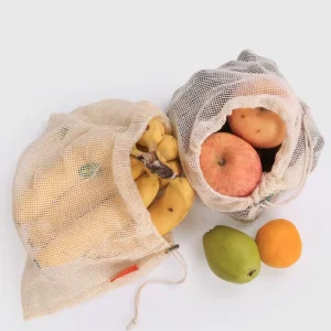 Reusable Natural 100% Cotton Mesh Drawstring Gauze Bags for Fruits and Vegetables