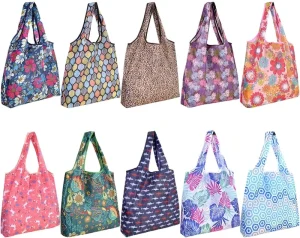 Reusable Shopping Grocery Bags Foldable Washable With Pouch Heavy Duty Shopping Eco Friendly Purse Bag Fits in Pocket Waterproof