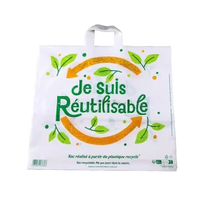 Reusable Soft Ring Handle Self-Standing PE Plastic Bag for Clothing Packaging Commercial Shopping Use Customizable