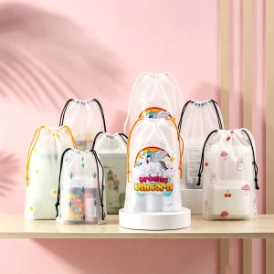 Reusable Transparent PVC Drawstring Backpack Waterproof Lightweight for Travel Gym Beach Shopping Clear Plastic Bag
