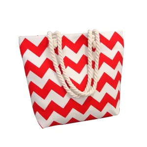 Reusable Wavy Striped Tote Bag with Cotton Rope Handle Twine Canvas Shopping Bag