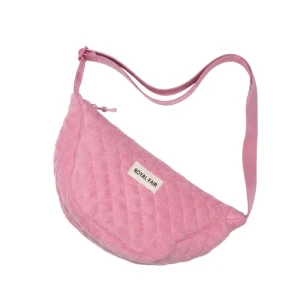 Royal Fair Custom Blush Pink Terry Cloth Quilted Waffle Crossbody Bag Half Moon Casual Sling Adjustable Teddy Mini Shoulder Bag