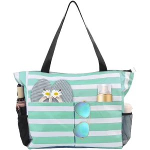 Royal Fair Custom Waterproof Large Capacity Beach Canvas Tote Bag Pocket Wet Storage Bag Travel Shopping Picnic Beach