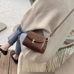 SEAMMAR Women’s Small Square Crossbody Bag Cow Split Leather Street Style Shoulder Handbag