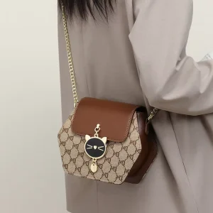 SEAMMER Luxury PVC Square Bag Cat Print Chain Bag Hot Style Small Crossbody
