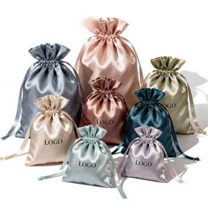 Satin Drawstring Pouch Storage Bag Custom Gift Packaging Jewelry Dust Proof Smooth High End Feel