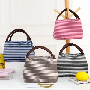 School Children’s Lunch Bag With Rice Portable Striated Lunch Bag Fresh-Keeping Insulated Lunch Box Bag